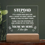 Stepdad Acrylic LED Plaque – “You're My Hero” Personalized Gift with Custom Name for Father's Day, Birthday, or Christmas