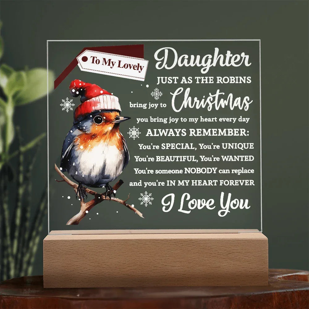 To My Lovely Daughter Robin Acrylic Plaque – Christmas LED Light Gift from Mom or Dad | Heartfelt Holiday Keepsake