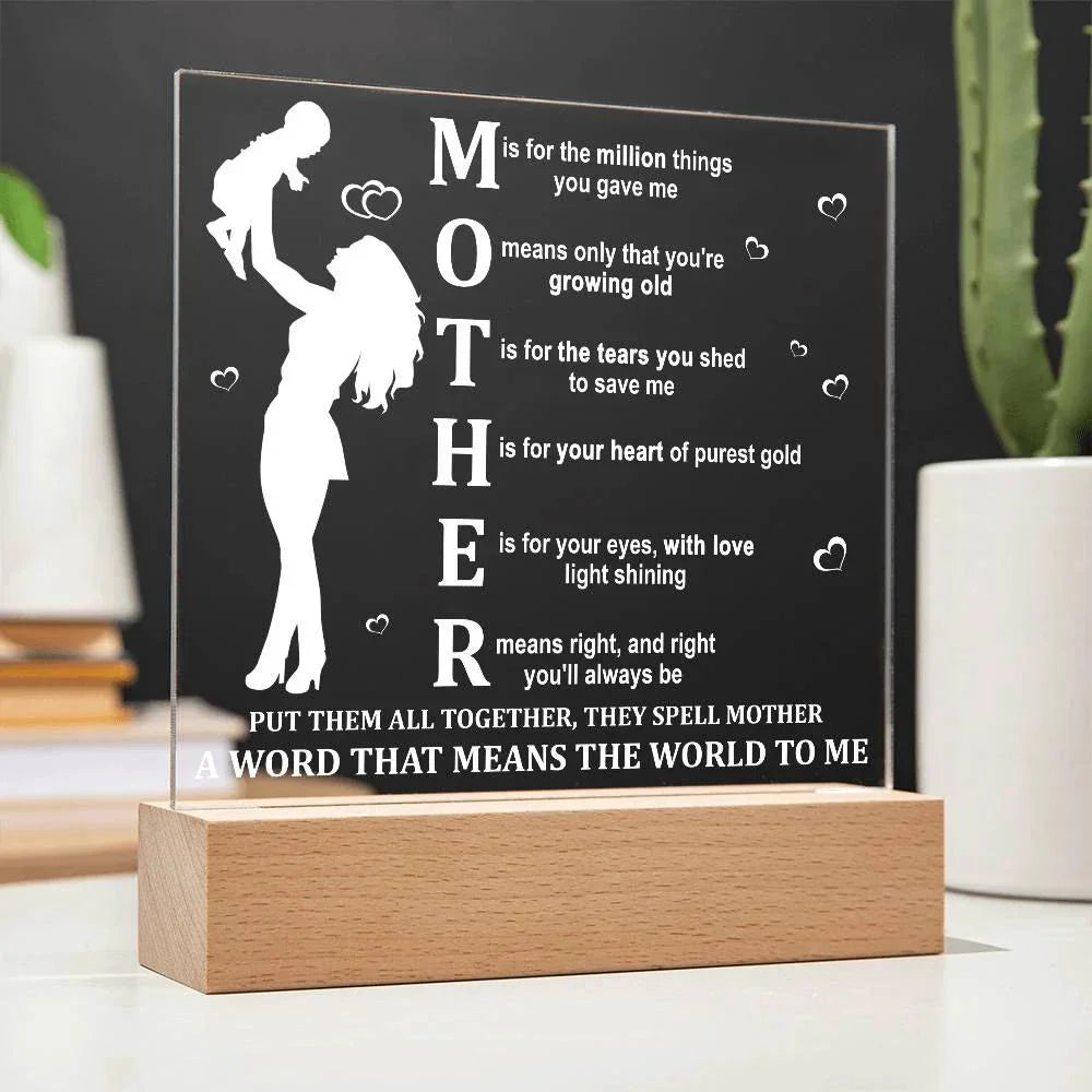 Mother Acrylic LED Plaque – A Word That Means the World to Me | Heartfelt Mother's Day Gift