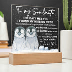 Soulmate Acrylic Plaque – Penguin Couple LED Light Gift | Romantic “You Complete Me” Christmas Keepsake