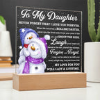 To My Daughter Snowman Acrylic Plaque – Winter Christmas Gift from Mom or Dad | “Love You Forever” LED Light Display