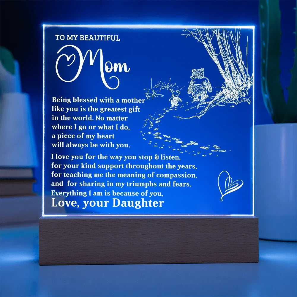 To My Beautiful Mom - Personalized LED Lighted Acrylic Plaque Keepsake - The Greatest Gift