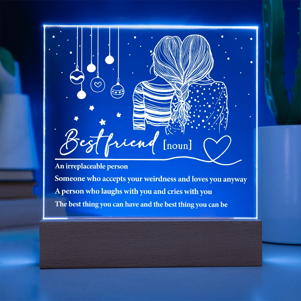 Best Friend Definition Acrylic Plaque – Friendship LED Light Gift | Thoughtful Christmas, Birthday Present for Bestie, Sister, or Soulmate