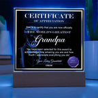 Certificate of Appreciation - The World's Greatest Grandpa Personalized Acrylic Plaque