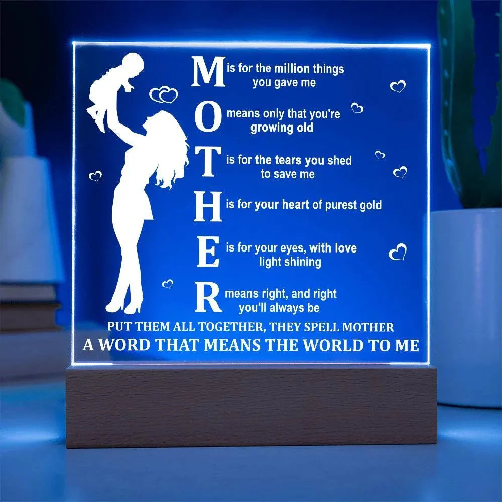 Mother Acrylic LED Plaque – A Word That Means the World to Me | Heartfelt Mother's Day Gift