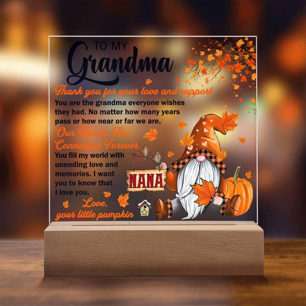 Grandma - Thank You for Your Love And Support Acrylic Square Plaque with LED Wooden Base - Mallard Moon Gift Shop