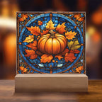 Stained Glass Pumpkin Acrylic Plaque – Elegant Thanksgiving Home Décor | Fall Harvest LED Light Display