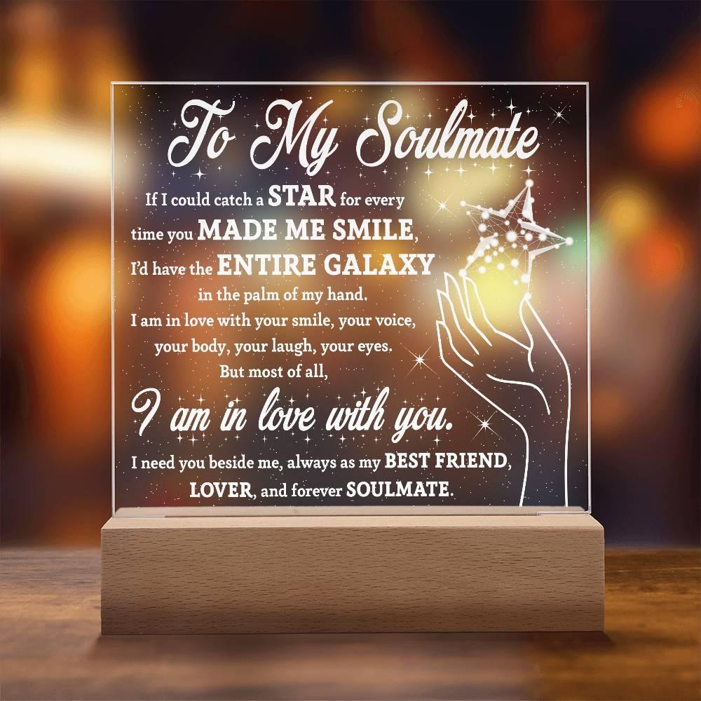 Soulmate Gift - Catch a Star Acrylic Plaque with Lighted LED Wooden Base - Mallard Moon Gift Shop