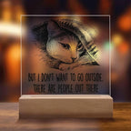 Hiding Cat There Are People Out There Acrylic Square Plaque with LED Wooden Base