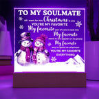 To My Soulmate Acrylic Plaque – Romantic Snowman Couple LED Light Gift | “You're My Favorite Everything” Christmas Keepsake