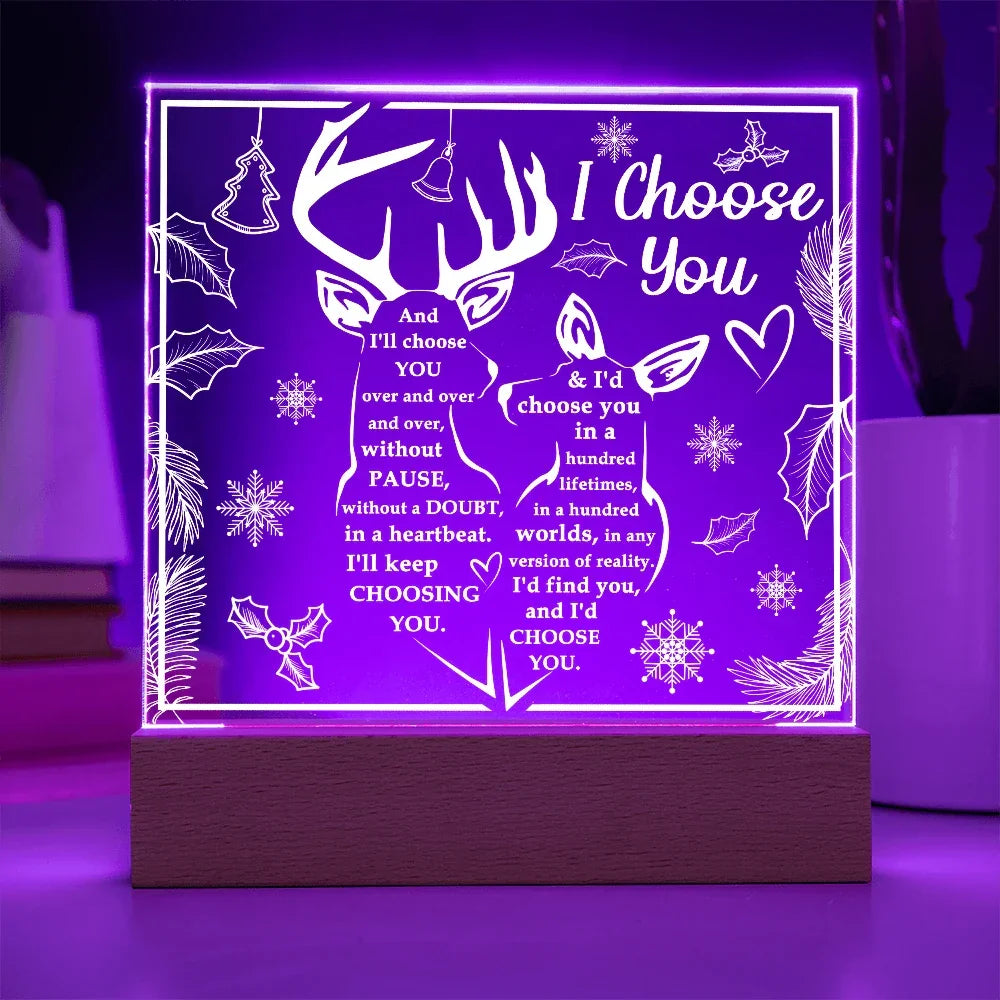 I Choose You Acrylic Plaque – Deer Couple LED Light Gift | Romantic Rustic Love Keepsake for Him or Her