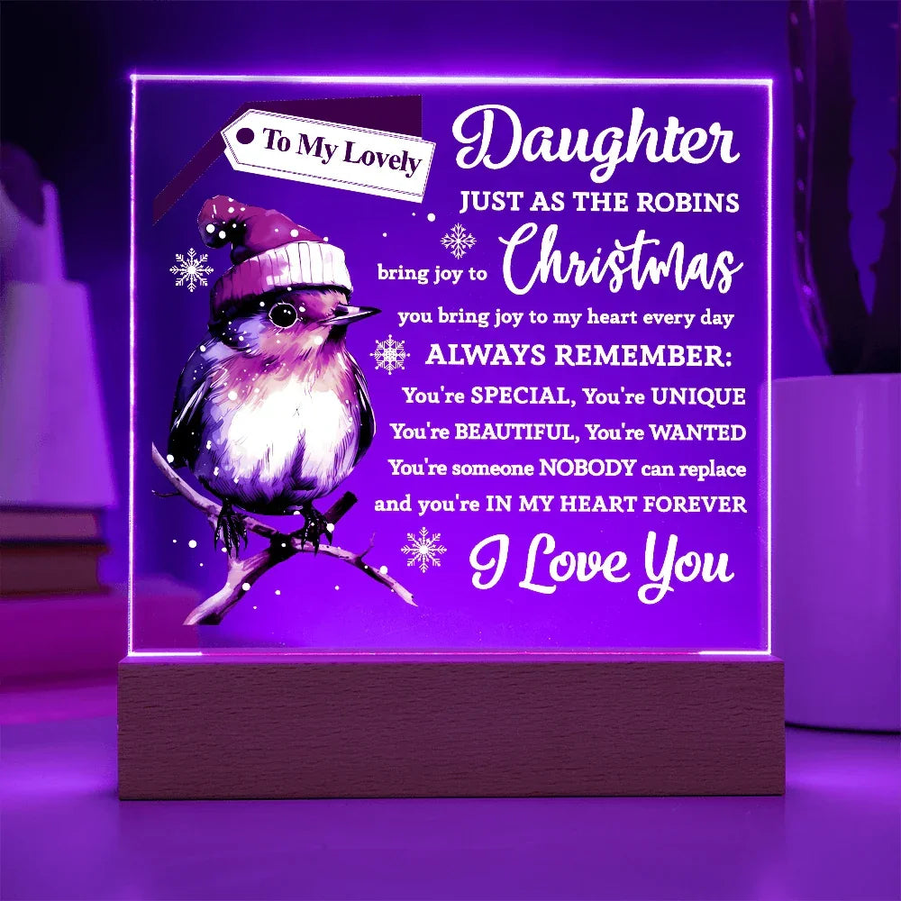 To My Lovely Daughter Robin Acrylic Plaque – Christmas LED Light Gift from Mom or Dad | Heartfelt Holiday Keepsake