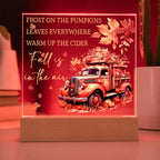 Fall Is in the Air Acrylic Plaque – Pumpkin Truck Autumn Decor – Lighted Acrylic Sign with Wooden Base (Corded or Battery Option)