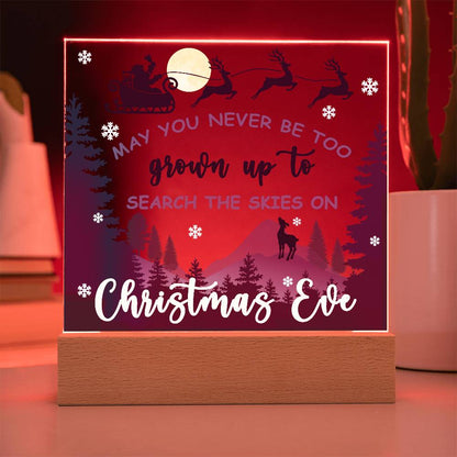 May You Never be too Old to Search the Skies on Christmas Eve Acrylic Plaque with Lighted LED Wooden Base - Mallard Moon Gift Shop