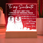 Soulmate Acrylic Plaque – Penguin Couple LED Light Gift | Romantic “You Complete Me” Christmas Keepsake