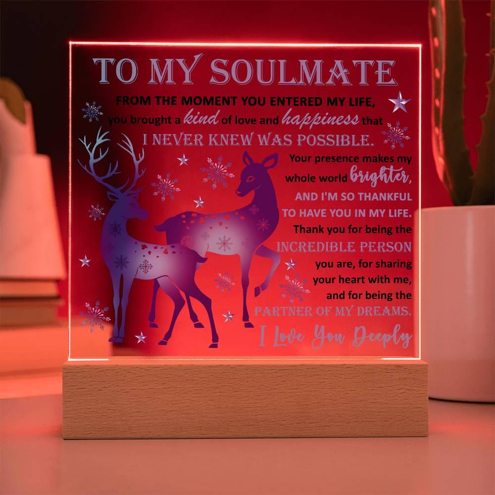 Soulmate - Partner Of Dreams Acrylic Plaque with LED Lighted Wooden Base - Mallard Moon Gift Shop