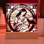 Brunette Mother and Baby - Stained Glass Style LED Acrylic Plaque – A Cherished Gift for Mother's Day or New Moms