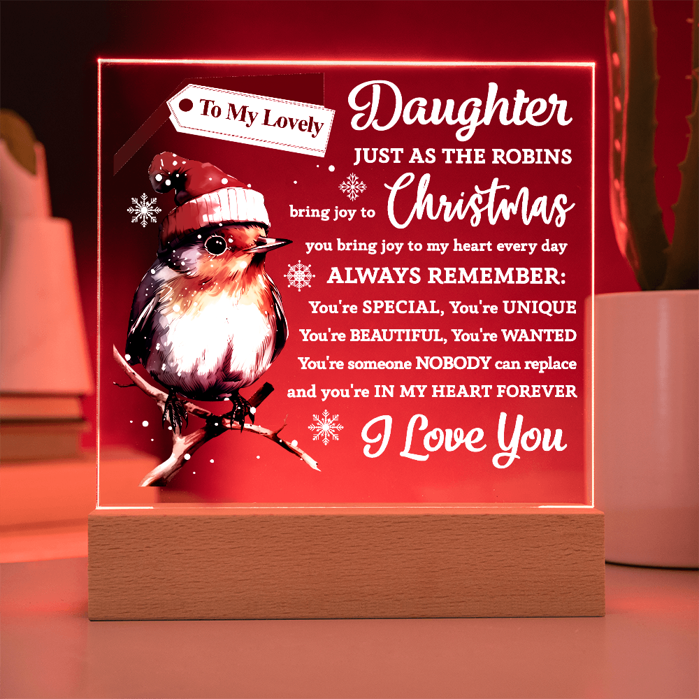 To My Lovely Daughter Robin Acrylic Plaque – Christmas LED Light Gift from Mom or Dad | Heartfelt Holiday Keepsake