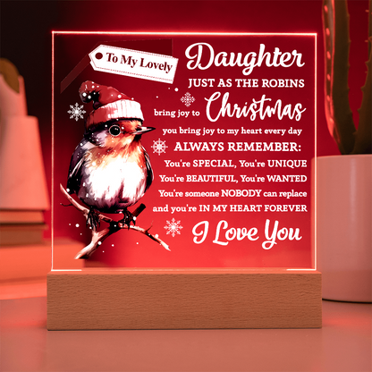 To My Lovely Daughter Robin Acrylic Plaque – Christmas LED Light Gift from Mom or Dad | Heartfelt Holiday Keepsake