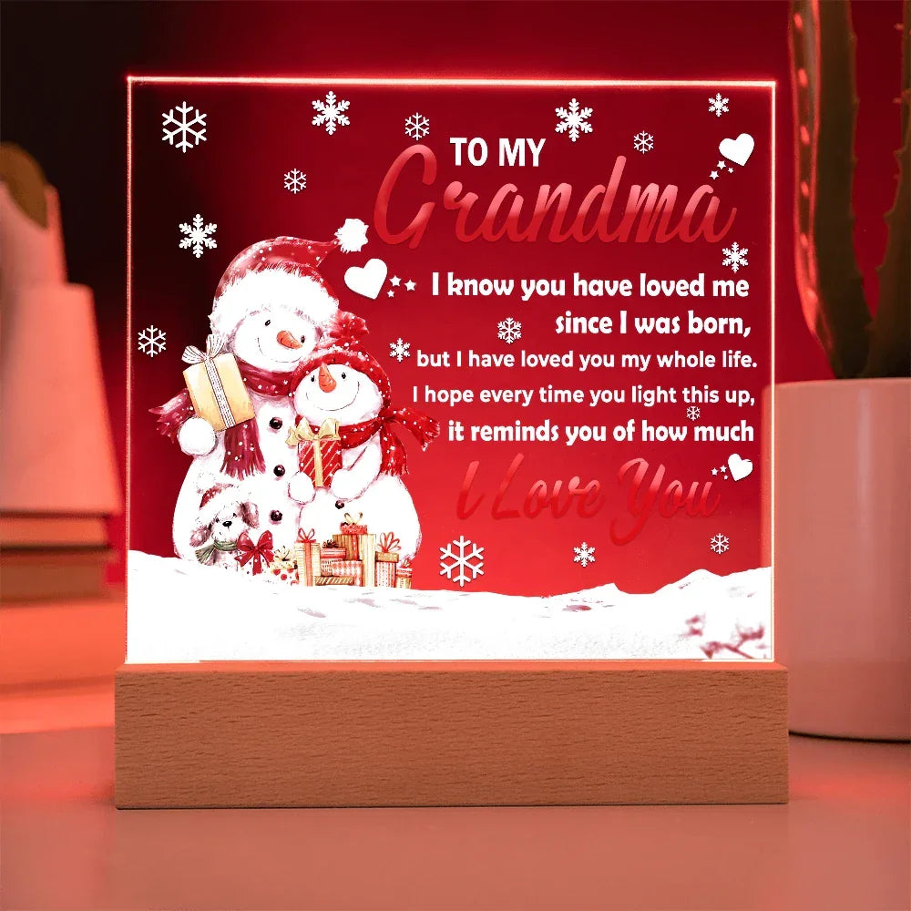 To My Grandma Acrylic Plaque – Snowman Family LED Light Gift | Heartfelt “I Love You” Christmas Keepsake for Grandmother