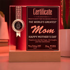 World's Greatest Mom Certificate LED Acrylic Plaque – Personalized Best Mom Award 2025 Mother's Day Gift
