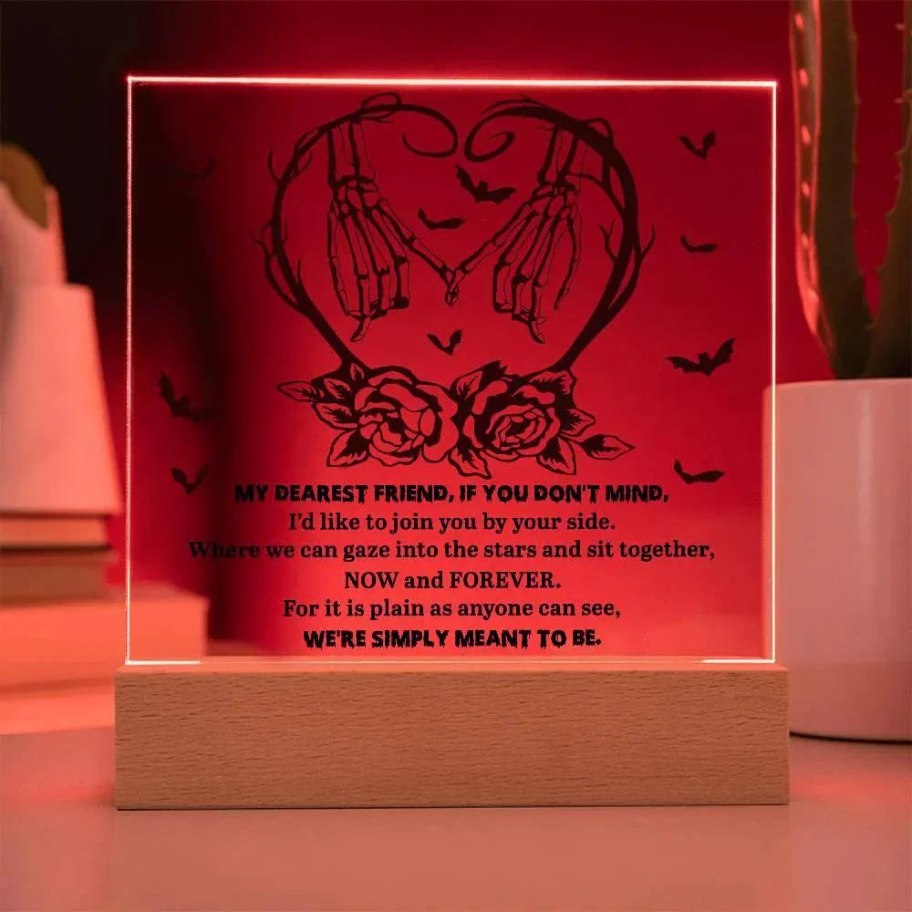 Soulmate Halloween - We Are Meant To Be - Acrylic Square Plaque with LED Wooden Base