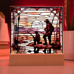 Father and Son Duck Hunting - Stained Glass Style LED Acrylic Plaque – A Meaningful Gift for Hunters and Outdoorsmen
