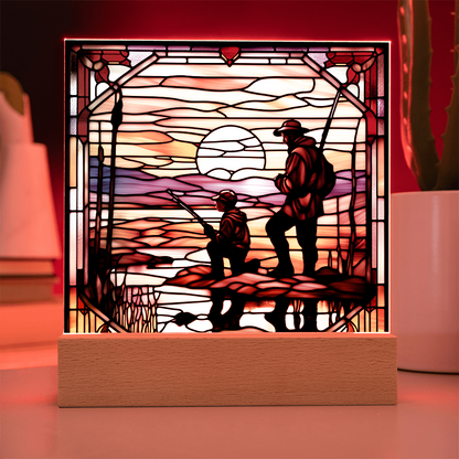 Father and Son Duck Hunting - Stained Glass Style LED Acrylic Plaque – A Meaningful Gift for Hunters and Outdoorsmen - Mallard Moon Gift Shop