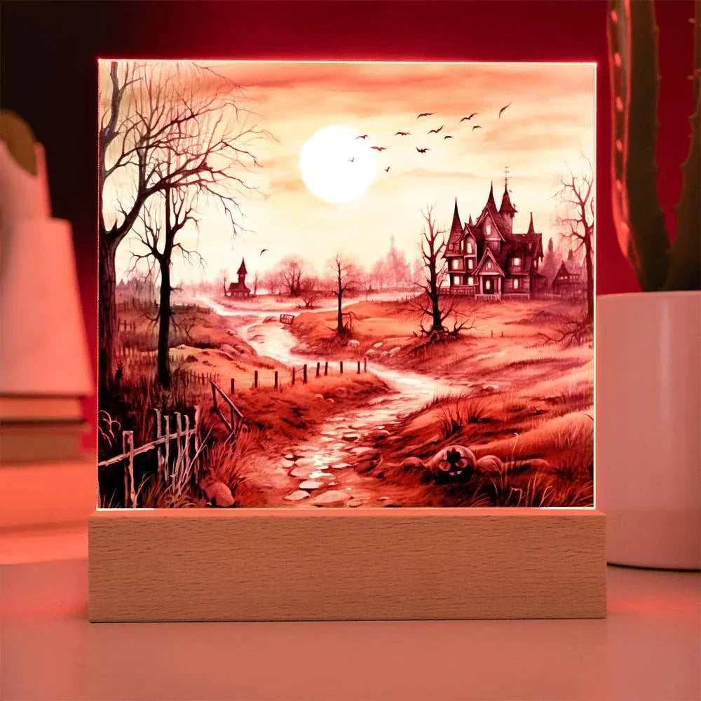 Ghost Manor: Acrylic Halloween Plaque Haunted House Table-top Lighted Decoration