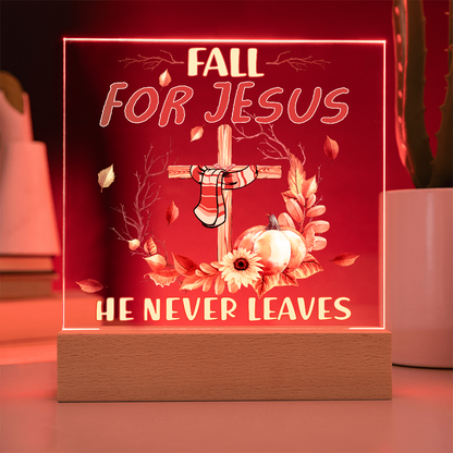 Fall for Jesus Acrylic Plaque – Christian Fall Décor with Cross and Pumpkins | Faith-Based LED Light Display Gift