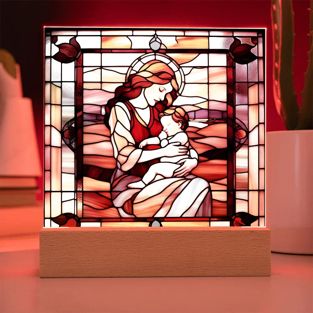 Redhead Mother and Baby - Stained Glass Style LED Acrylic Plaque – A Radiant Keepsake for New Moms and Mother's Day