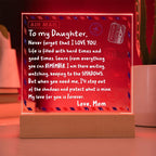 To My Daughter Airmail Acrylic Plaque – Love from Mom | Heartfelt LED Light Gift with Message of Strength and Protection