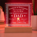 World's Greatest Dad Personalized Certificate – Custom Acrylic Plaque with Name & Date – Birthday, Father's Day, or Any Occasion