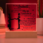 Soulmate - Every Beat of My Heart Acrylic Plaque with Lighted LED Wooden Base