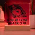 Hiding Cat There Are People Out There Acrylic Square Plaque with LED Wooden Base