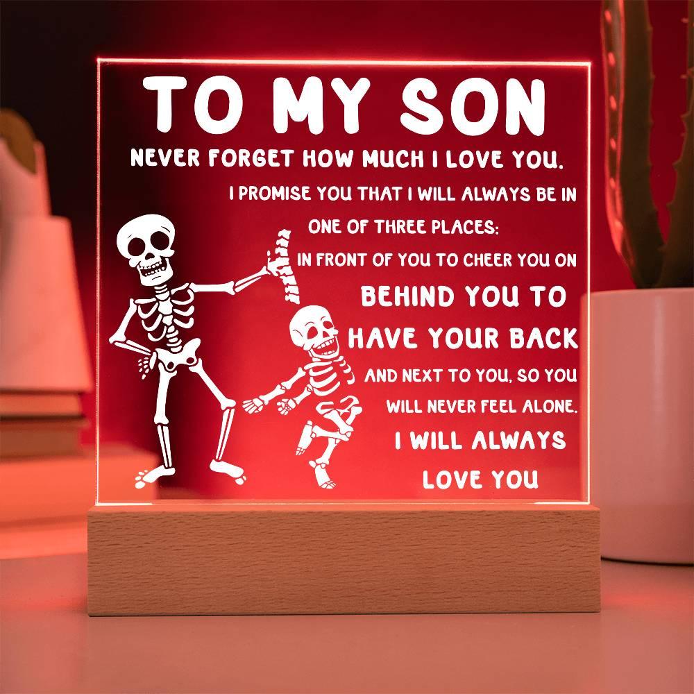 Son - Never Feel Alone Halloween Acrylic Square Plaque with LED Wooden Base - Mallard Moon Gift Shop