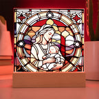 Forever Cradled Stained Glass Style LED Acrylic Plaque – A Touching Tribute for New Moms and Baby Celebrations