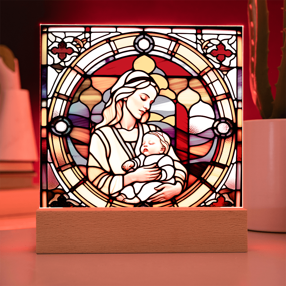 Forever Cradled Stained Glass Style LED Acrylic Plaque – A Touching Tribute for New Moms and Baby Celebrations - Mallard Moon Gift Shop