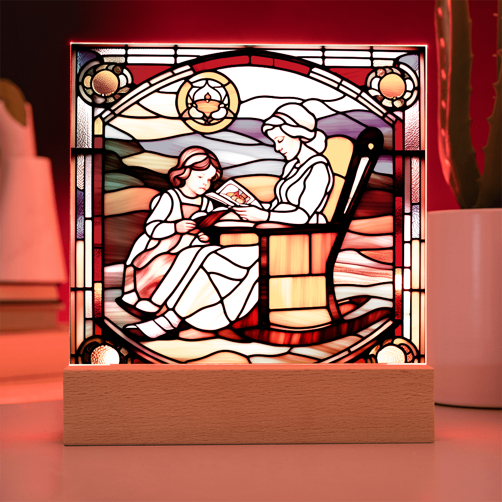 Grandmother and Granddaughter - Stained Glass Style LED Acrylic Plaque – A Touching Gift of Love and Legacy - Mallard Moon Gift Shop