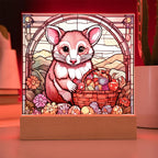 Possum LED Acrylic Plaque, Night Light – Spring Flowers & Easter Egg Basket – Wooden Base (Battery or Corded)