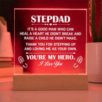 Stepdad Acrylic LED Plaque – “You're My Hero” Personalized Gift with Custom Name for Father's Day, Birthday, or Christmas