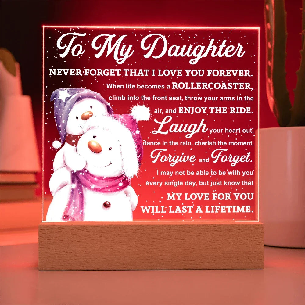 To My Daughter Snowman Acrylic Plaque – Winter Christmas Gift from Mom or Dad | “Love You Forever” LED Light Display
