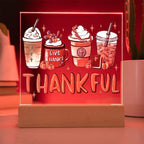 Thankful Coffee Acrylic Plaque – Cozy Fall Décor Gift for Coffee Lovers | “Give Thanks” Autumn LED Light Display