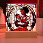 Black Mother and Baby Stained Glass Style LED Acrylic Plaque – A Powerful Tribute for New Moms and Mother's Day