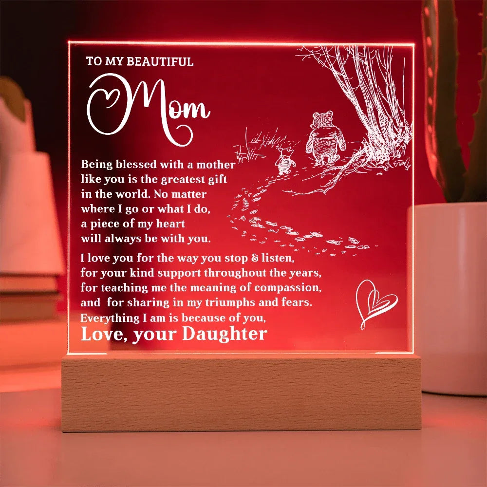 To My Beautiful Mom - Personalized LED Lighted Acrylic Plaque Keepsake - The Greatest Gift