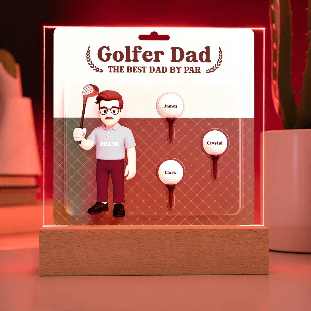 Golfer Dad Personalized Gift Plaque – Custom Golf Balls with Kids' Names – “The Best Dad by Par” Father's Day Gift from Children