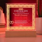 World's Greatest Mom Personalized Certificate – LED Acrylic Plaque Gift for Mother's Day
