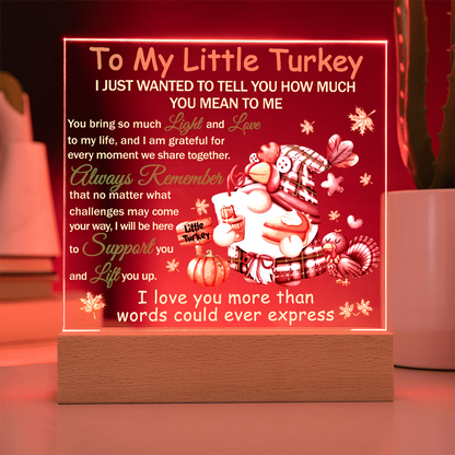 To My Little Turkey Acrylic Plaque – Heartfelt Thanksgiving Gift for Child, Grandchild, or Loved One | Cute Fall Message Keepsake | LED Light Base Option