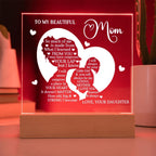 To My Beautiful Mom – Heartfelt Acrylic Plaque Gift from Daughter | Forever Your Little Girl LED Keepsake