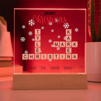 Personalized Crossword Puzzle Merry Christmas Acrylic Plaque with Lighted LED Wooden Base
